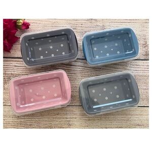 TEMPTATIONS 4 piece polka dot ceramic 12 oz baking mini loaf pans with lids